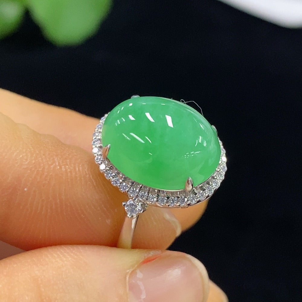 Jadeite Cabochon Ring 18k No Diamond Size 14 Total Weight Approx.4.38g
