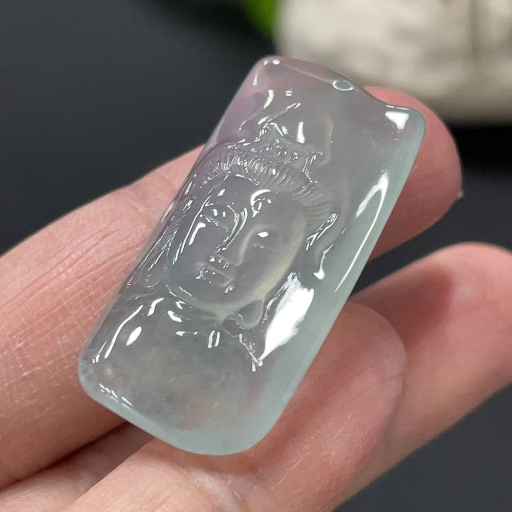 Jadeite Guanyin pendant with intricate carving, crafted from high-quality jade, weighs approximately 6.2 grams.