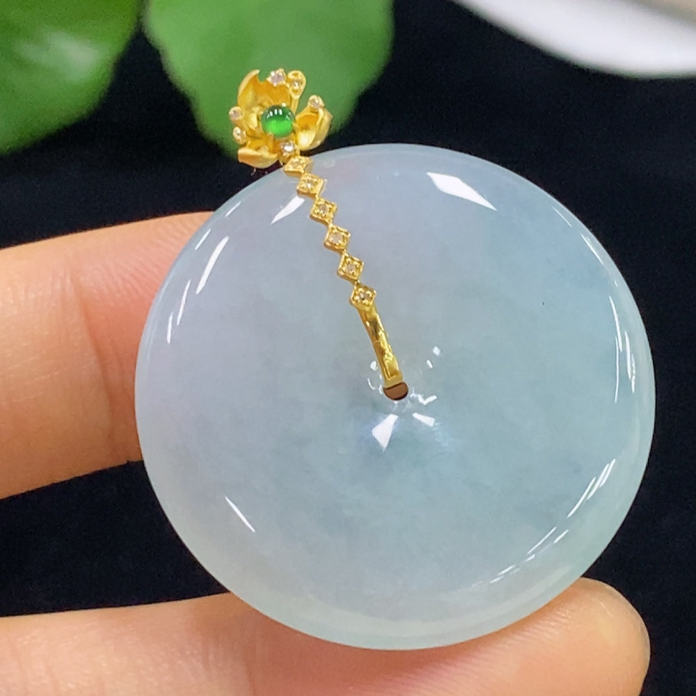 Jadeite Pendant, Peace Knot with Inlay and Diamond Accents, . | Huiliu Certified