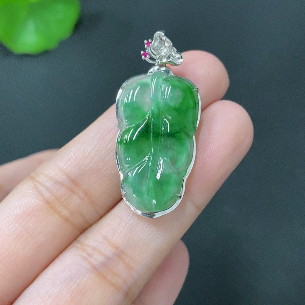 Jadeite Leaf Inlaid Pendant Inlaid . | Huiliu Certified