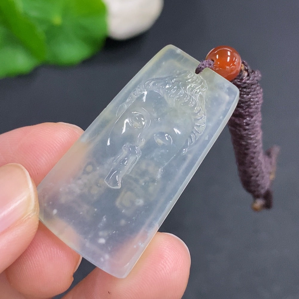 Jadeite Buddha pendant with a rope chain, crafted from green jade, weighing approximately 9.3g, by HKHQ.