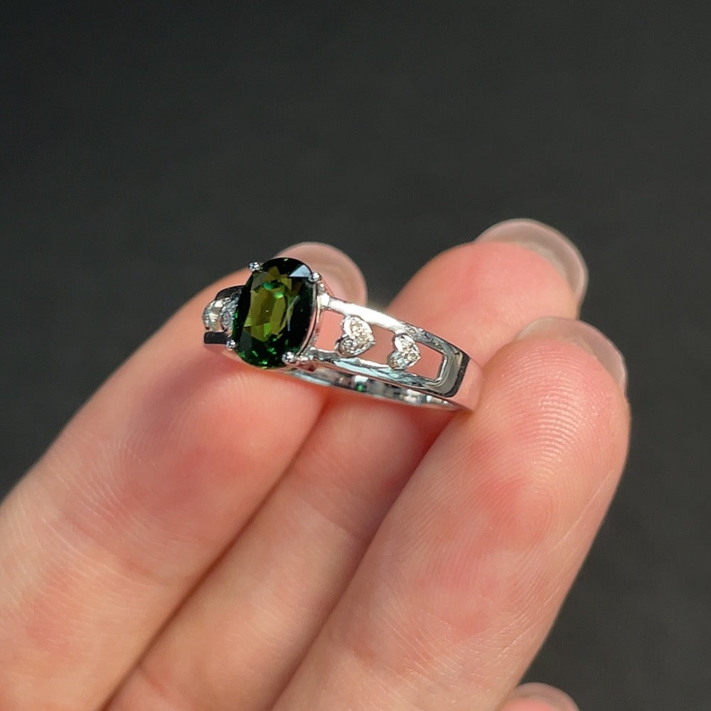Tourmaline Ring with Diamond Accents, 18k Gold, Total Weight Approx. 2.18g, Size 13