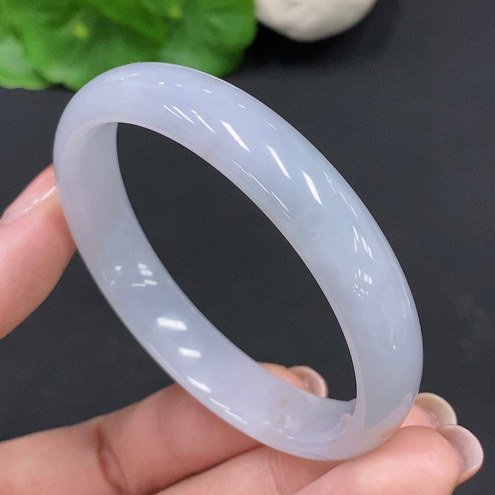 Jadeite round bangle with a 52.8mm size and 30.1g weight, featuring smooth green jadeite stones, by HKHQ.