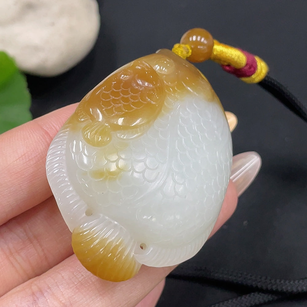 Hetian Jade Pendant Fish Total Weight Approx. (with rope) 52.8g