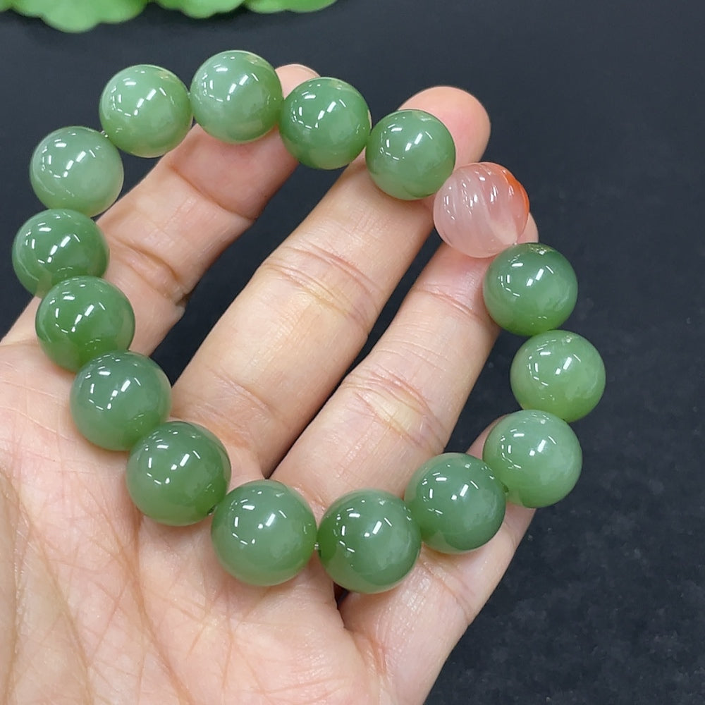 Hetian Jade Jasper Bracelet, approx. 11.8mm, total weight approx. 42.2g, with Southern Red Agate