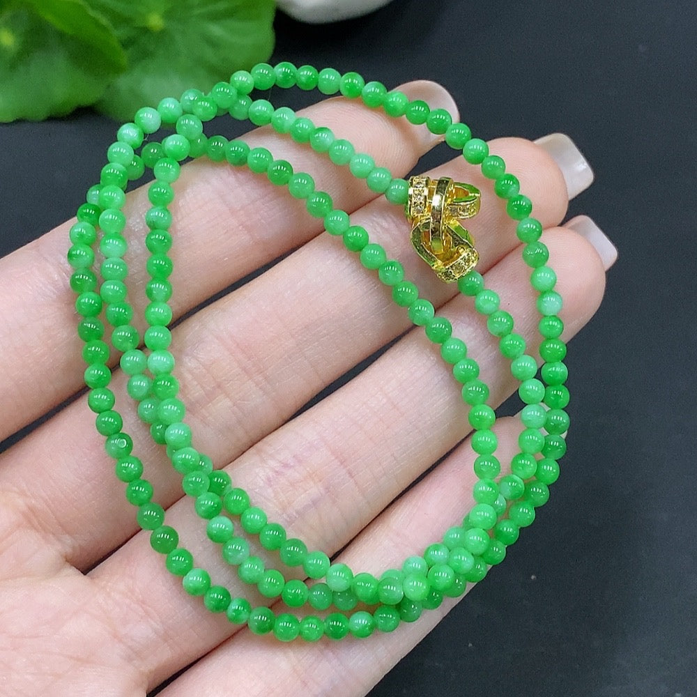 Jadeite Bead Necklace, Approx. 2.9mm, Total Weight Approx. 9.38g, Non-Gold Clasp
