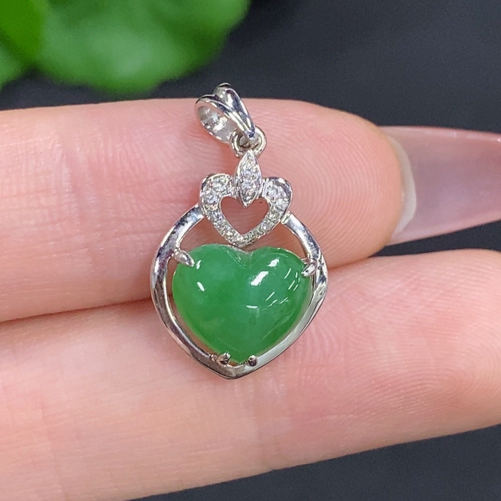 Jadeite Cabochon Pendant with 18K Gold and Diamond Accents, Total Weight Approximately 2g