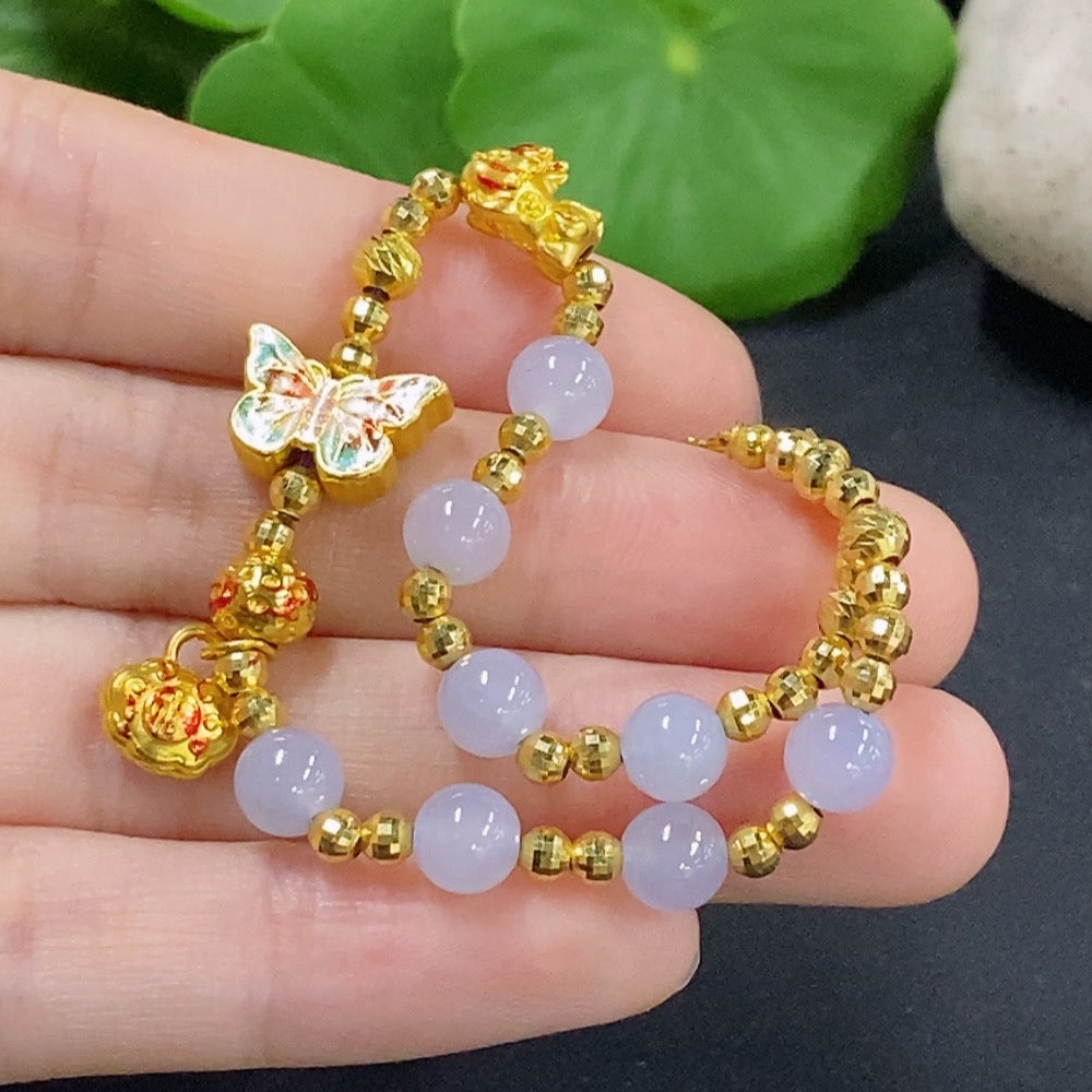 Jadeite Bracelet Approx. 5.8mm Red Dominant 99% Gold with 18k Gold