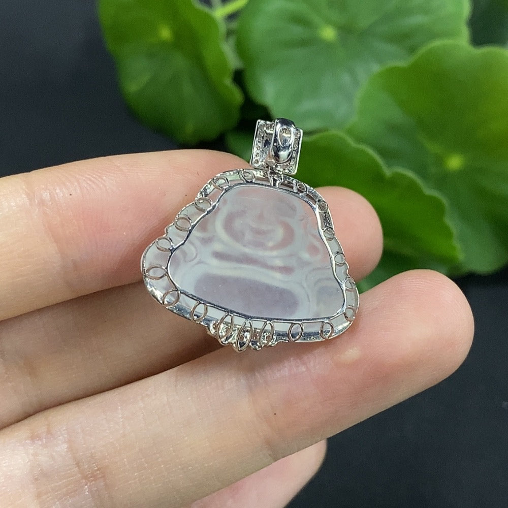 Jadeite Buddha Pendant Set in 18K Gold with Diamond Accents, Total Weight Approximately 4.06g