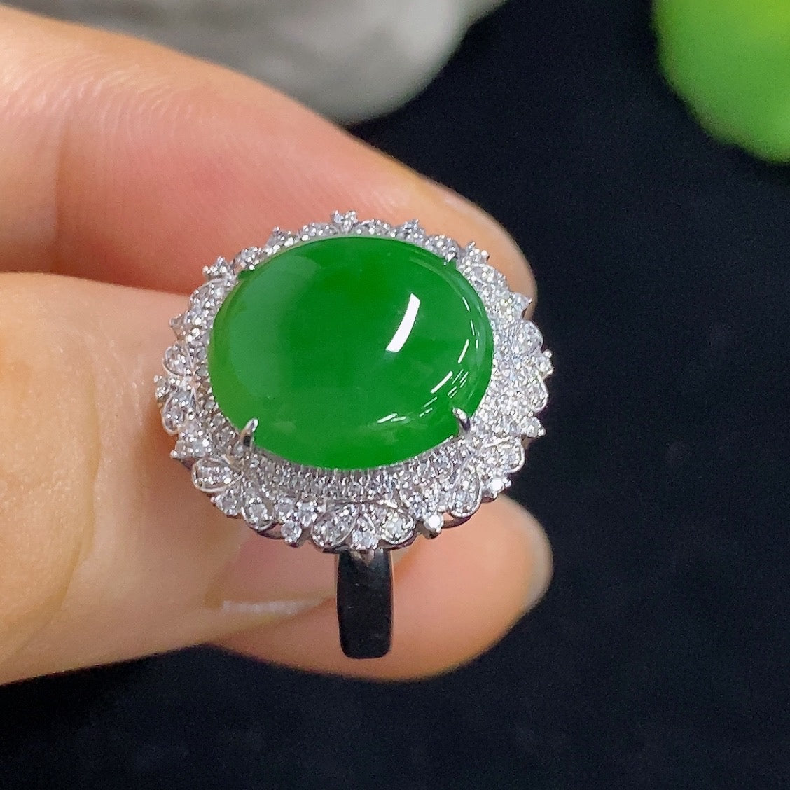 Jadeite Cabochon Convertible Ring and Pendant with Diamond Accents