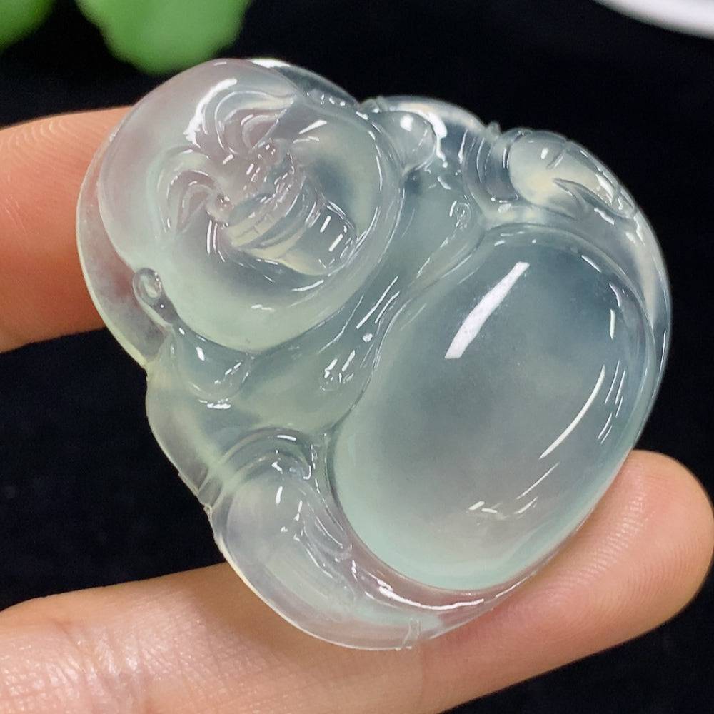 Huiliu Jadeite pendant featuring a Buddha carving, polished jade with intricate details, handcrafted by HUILIU HQ.