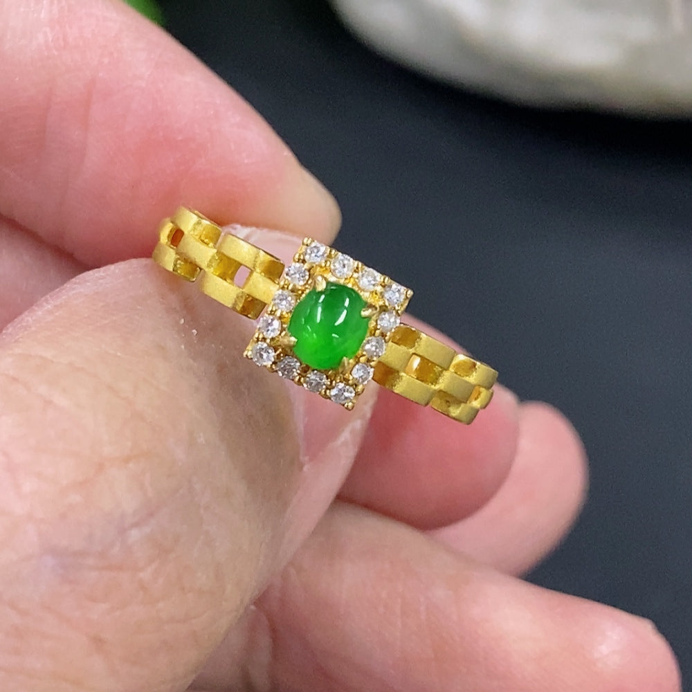Jadeite Cabochon Ring with 18K Gold and Diamond Accents