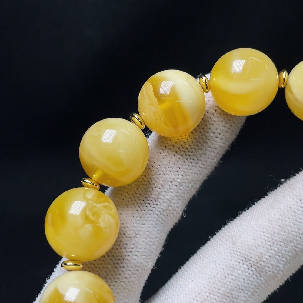 Amber Beeswax Bracelet with Partial Visible Repairs, Non-Natural Accent Stones, Non-Metal, Includes Cord, ., Size ~16.5mm | Huiliu Certified