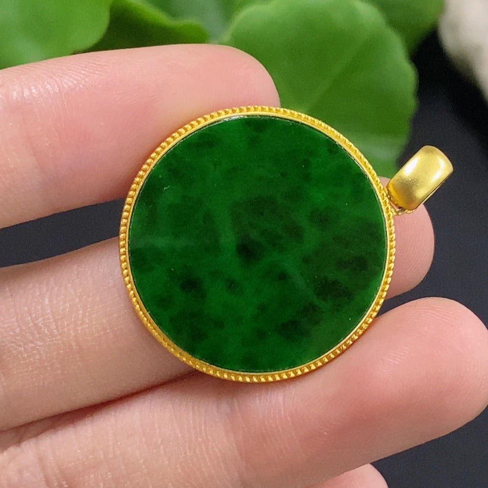 Jadeite Plain Pendant with 18k Mounting Containing Other Mineral Components (Full Thickness Card)