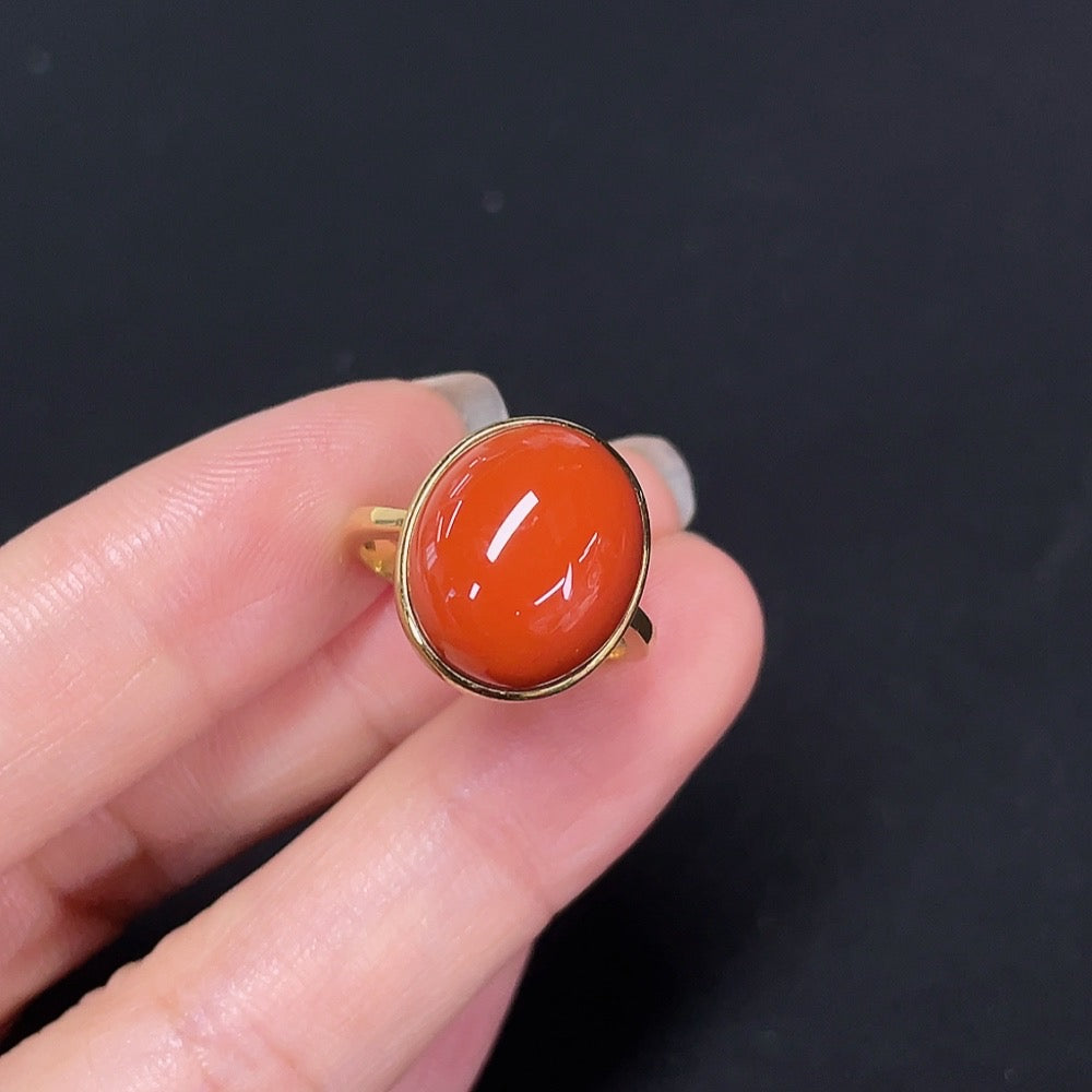 Chalcedony Agate Inlaid Ring 18K Gold Size 11 Total Weight Approx. 5.11g