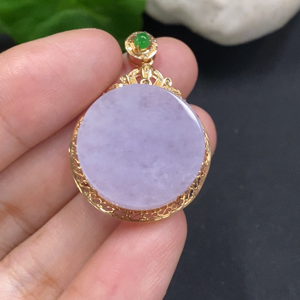Jadeite Plain Pendant Necklace 18K Gold Total Weight Approx. 5.1g (With Diamond Accents)