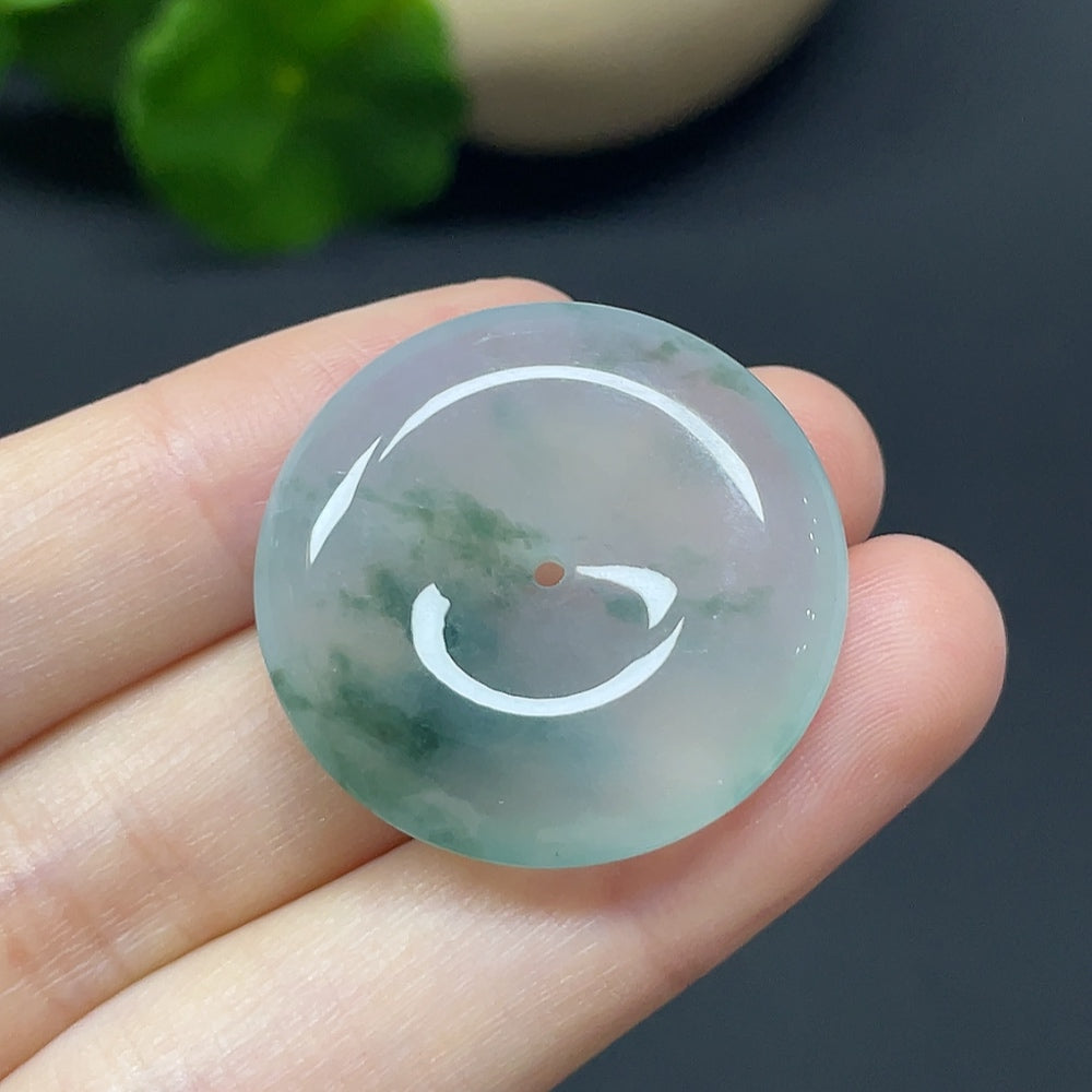 Jadeite Safety Buckle Pendant necklace by HKHQ, featuring a 9.58g carved jadeite pendant with intricate safety buckle design.