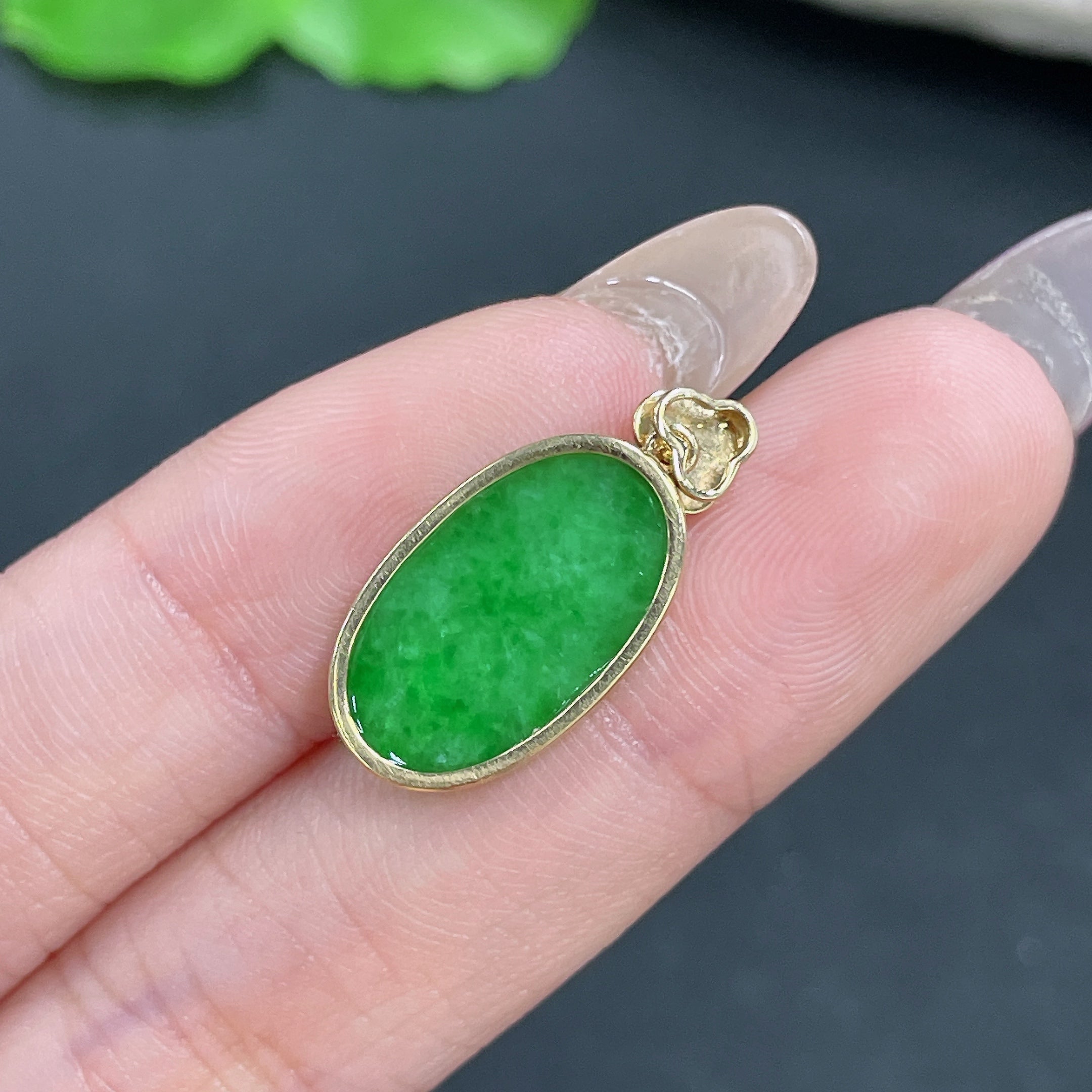 Jadeite Pendant 18k Gold Inlaid Total Weight Approx. 1.72g
