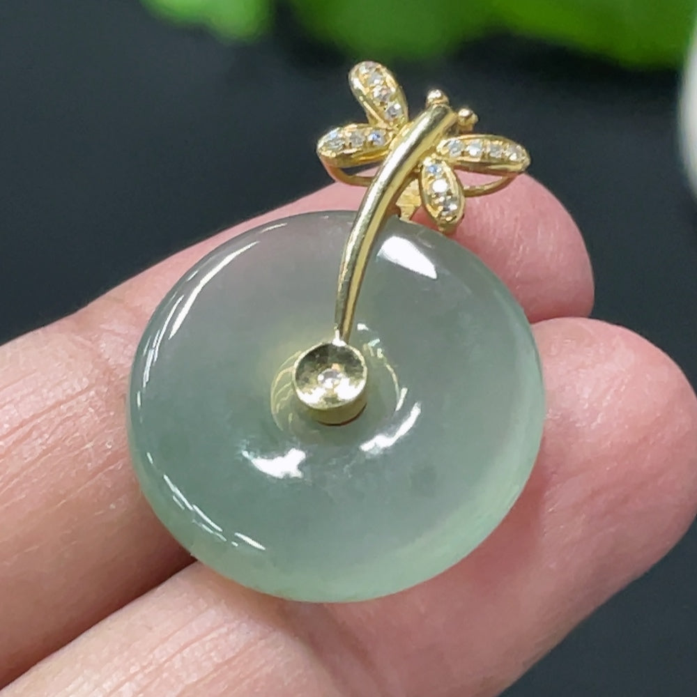 Jadeite Peace Pendant with Bail and Diamond Accents, . | Huiliu Certified