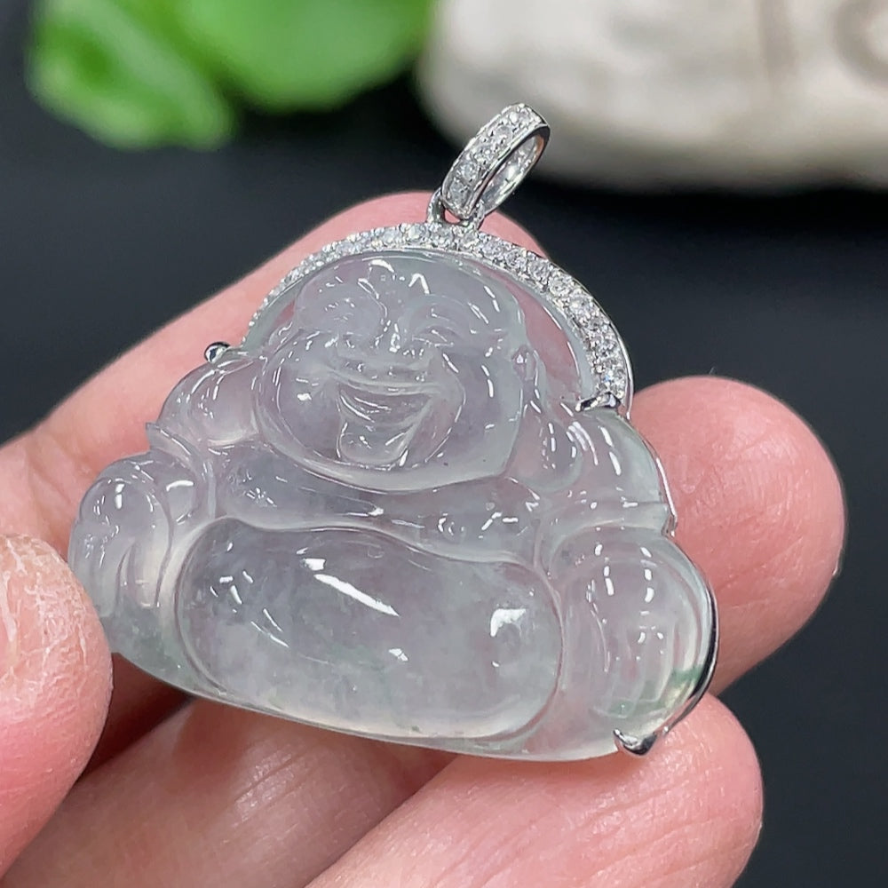 Jadeite Buddha Pendant, 18K Gold Setting with Diamond Accents