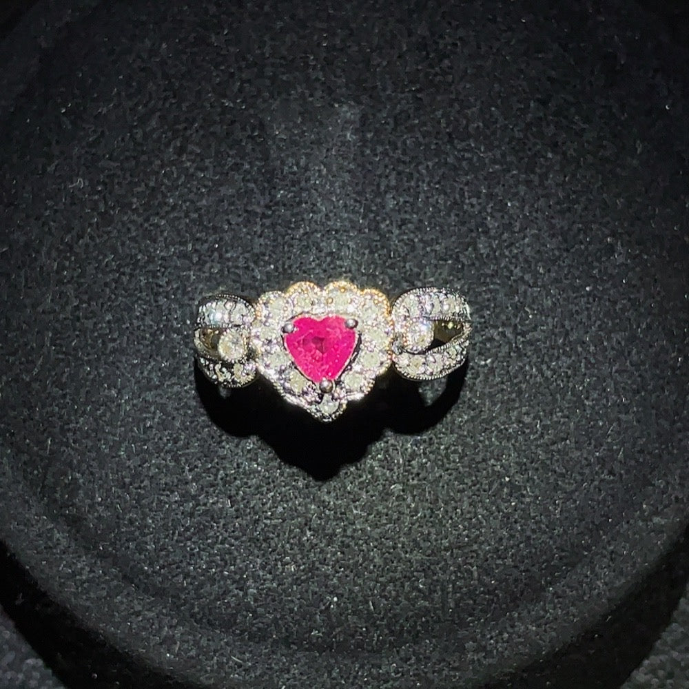 Ruby Inlaid Ring, 18k Gold, Diamond Accents