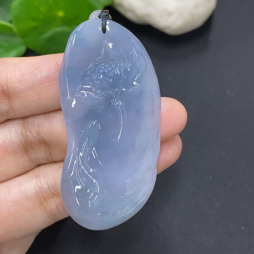Jadeite Auspicious Fish Pendant Total Weight Approx. 24.8g (including rope weight)