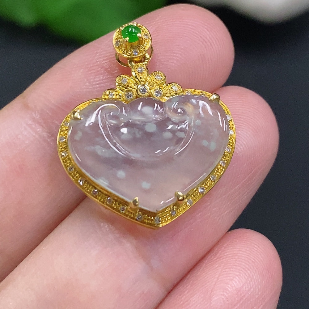 Jadeite Ruyi Inlaid Pendant 18K Gold Total Weight Approx. 2g