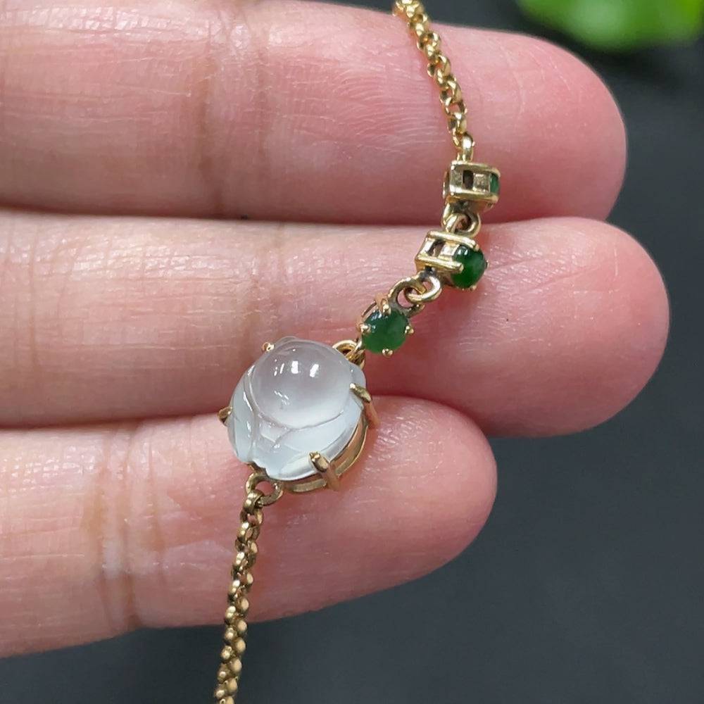 Huiliu Jadeite inlaid bracelet featuring intricate jade design and craftsmanship, certified by Huiliu, on a neutral background.