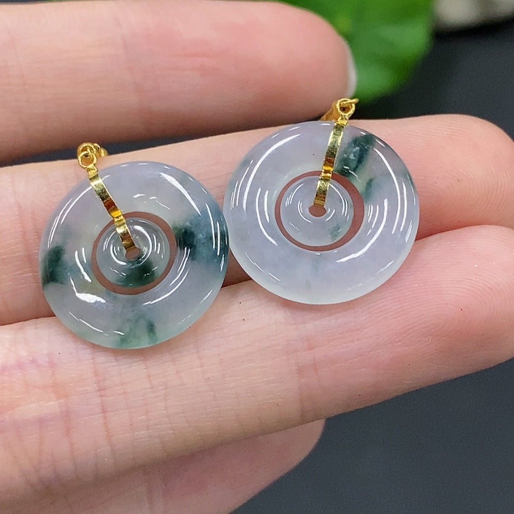 Jadeite Mother-and-Son Button Inlaid Earrings 18k Gold Total Weight 3.3g