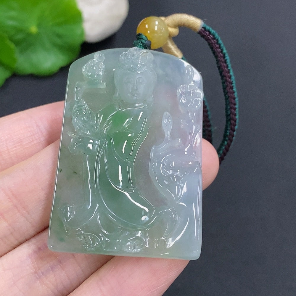 Jadeite Guanyin Pendant . (Including Rope Weight) | Huiliu Certified