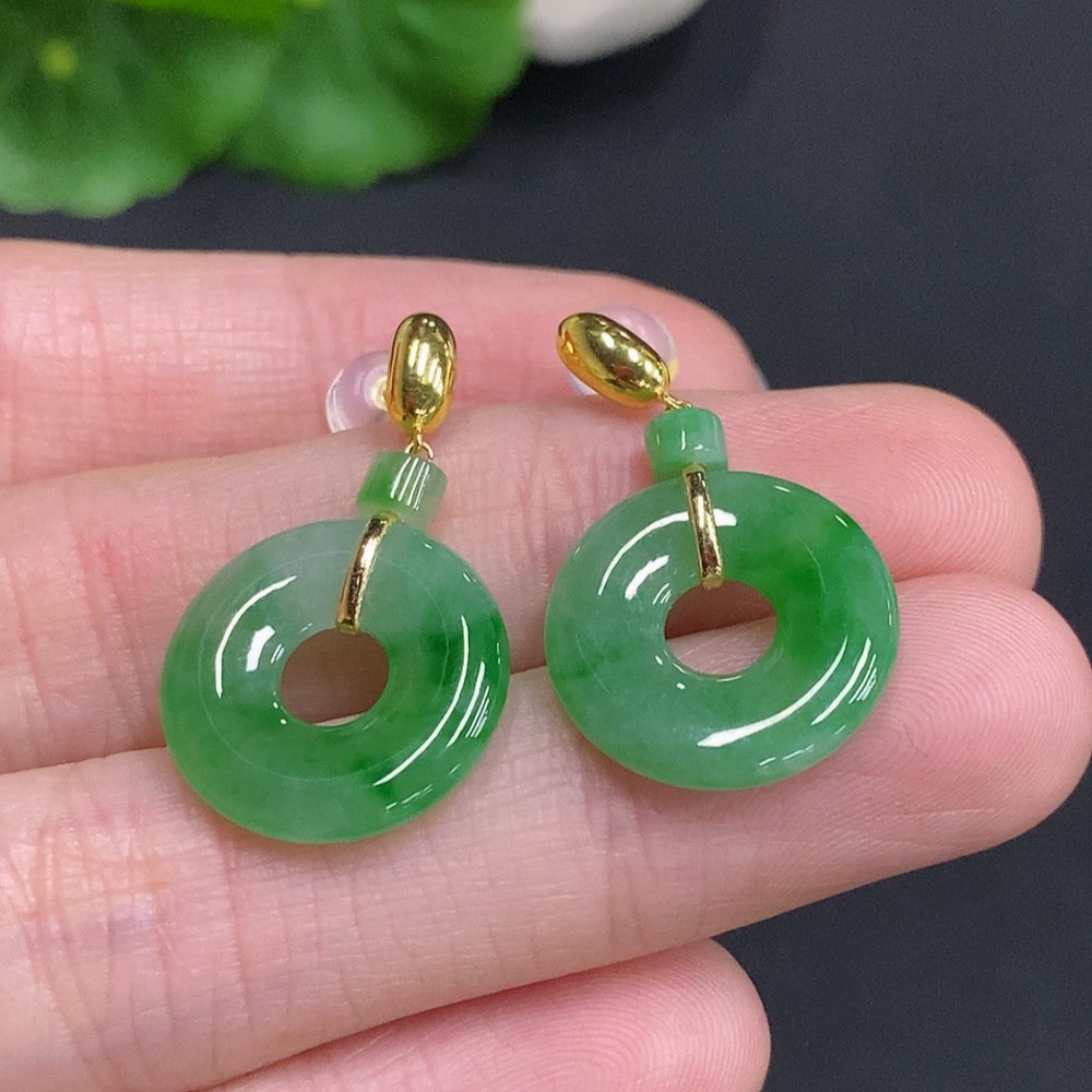 Jadeite Donut Inlaid Earrings 18k Gold Total Weight Approximately 3.8g