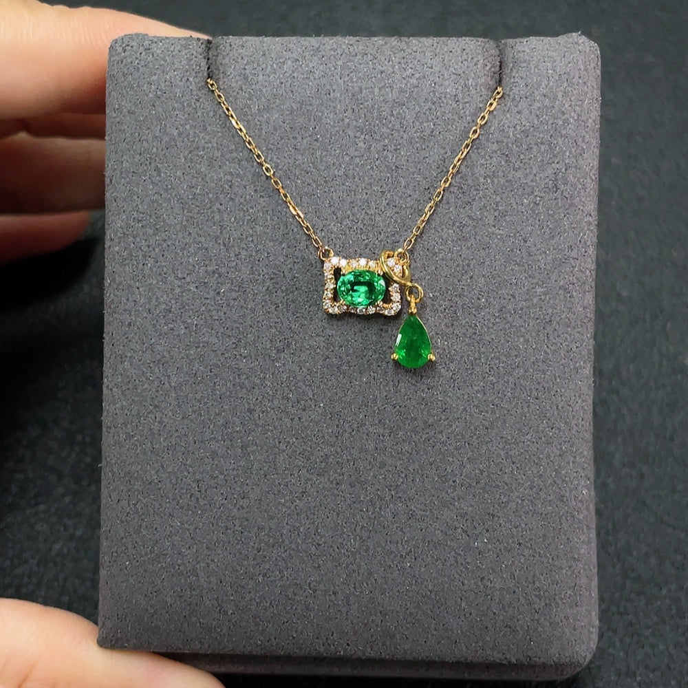 Emerald Pendant 18K Gold Clarity Enhanced with Diamond Accents