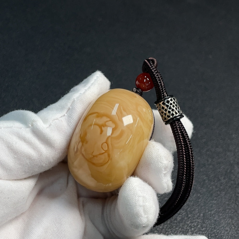 Amber Beeswax Pendant with Non-Natural Accent Stones, Total Weight Approx. 38.59g, Including Cord, Non-Gold