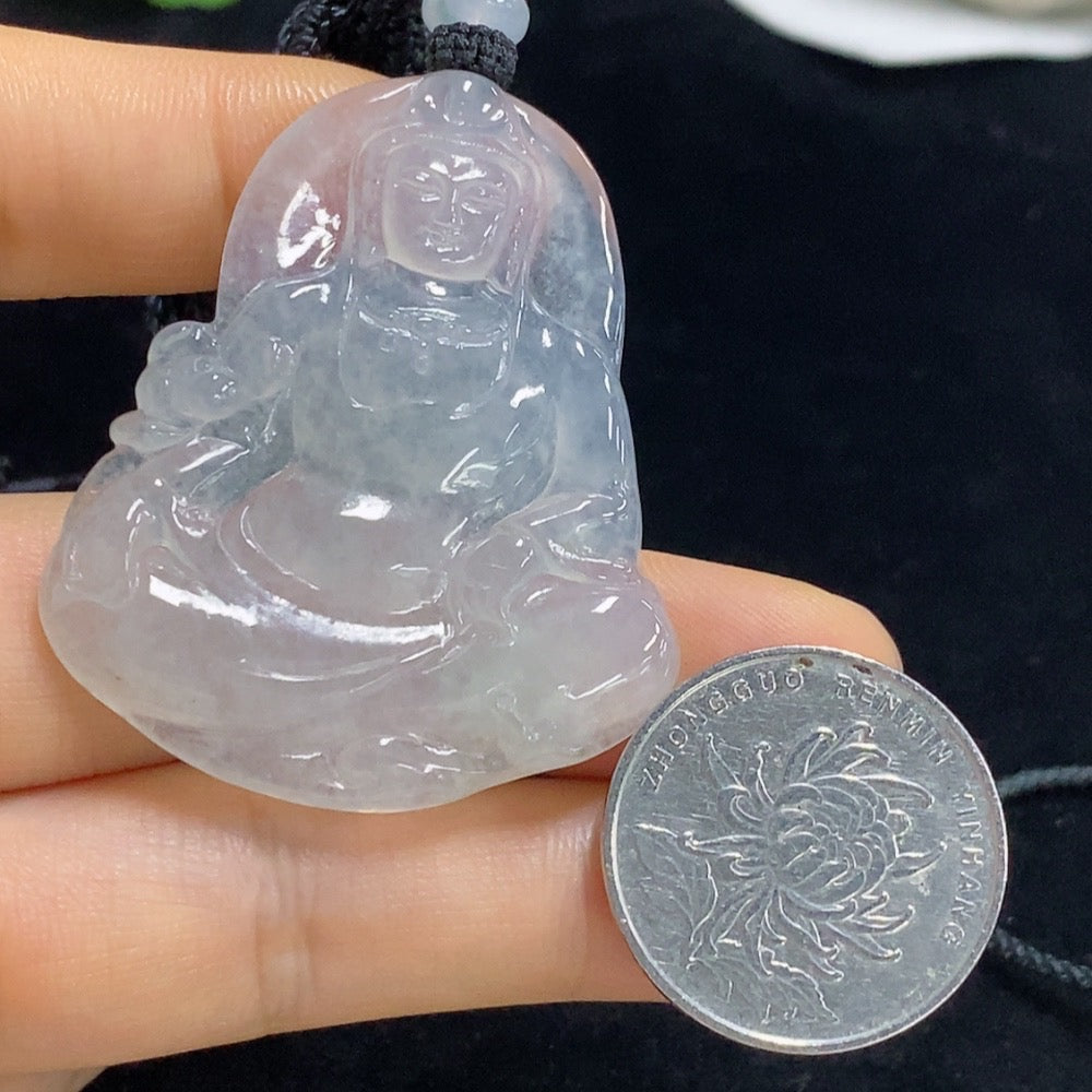Jadeite Guanyin Pendant Total Weight Approx. 19.28g (Including Rope Weight)