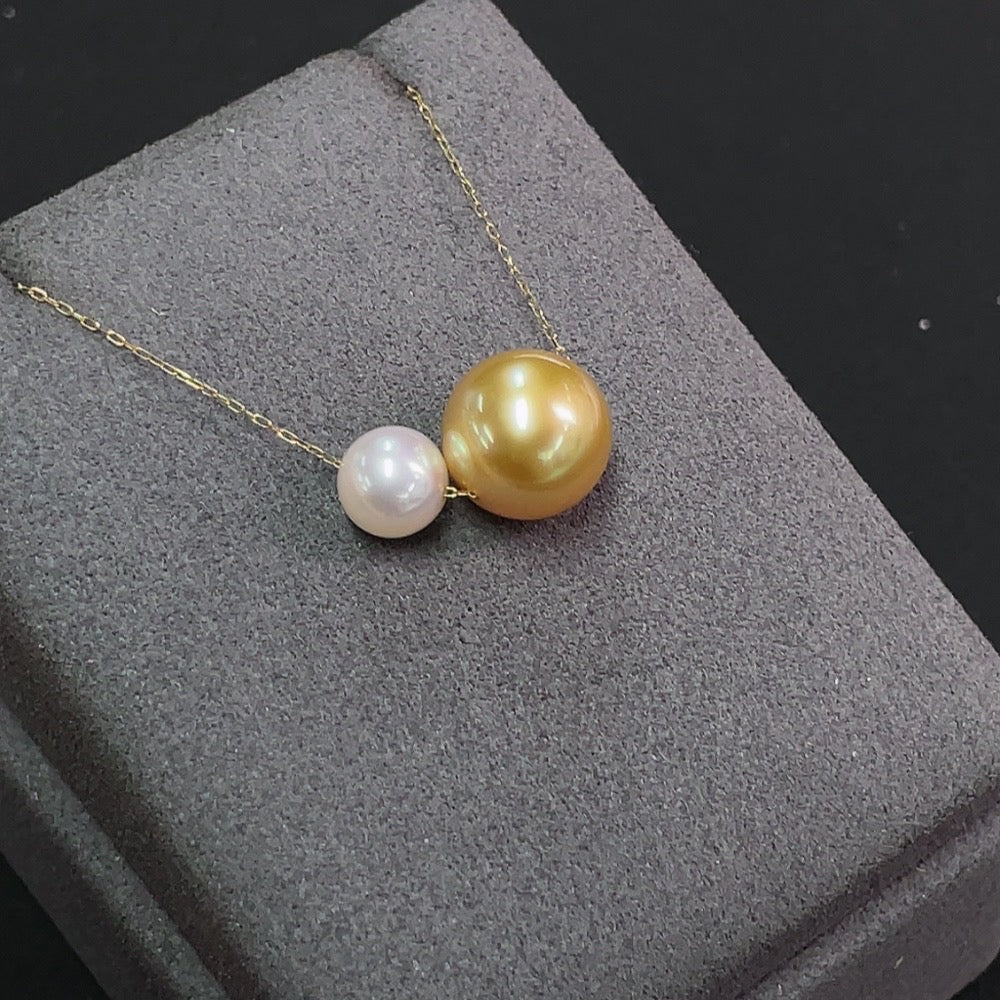 Saltwater Pearl Inlaid Necklace 18K Gold Color Origin Undetermined