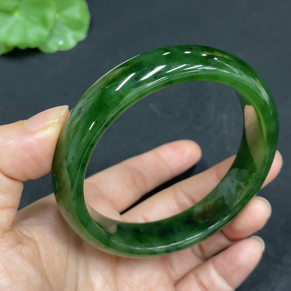 Hetian Jade Jasper round bracelet by HUILIU HQ, featuring smooth beads, total weight 61.4g, size 59.1mm.