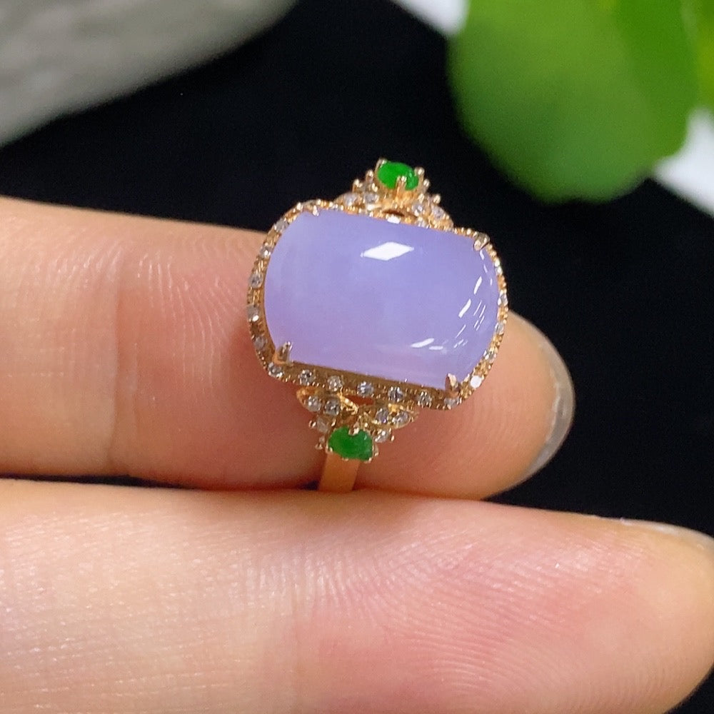 Jadeite plain pendant ring with 18K gold and diamond accents, featuring a smooth jadeite gemstone on a delicate gold band.