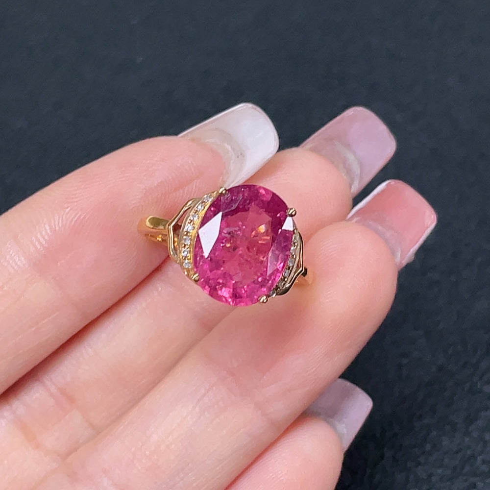18K gold tourmaline ring with diamond accents, size 15, featuring vibrant gemstones and elegant design.