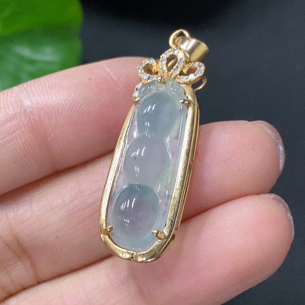 Jadeite Inlaid Lucky Bean Pendant No Stamp Tested Diamond Accented . | Huiliu Certified