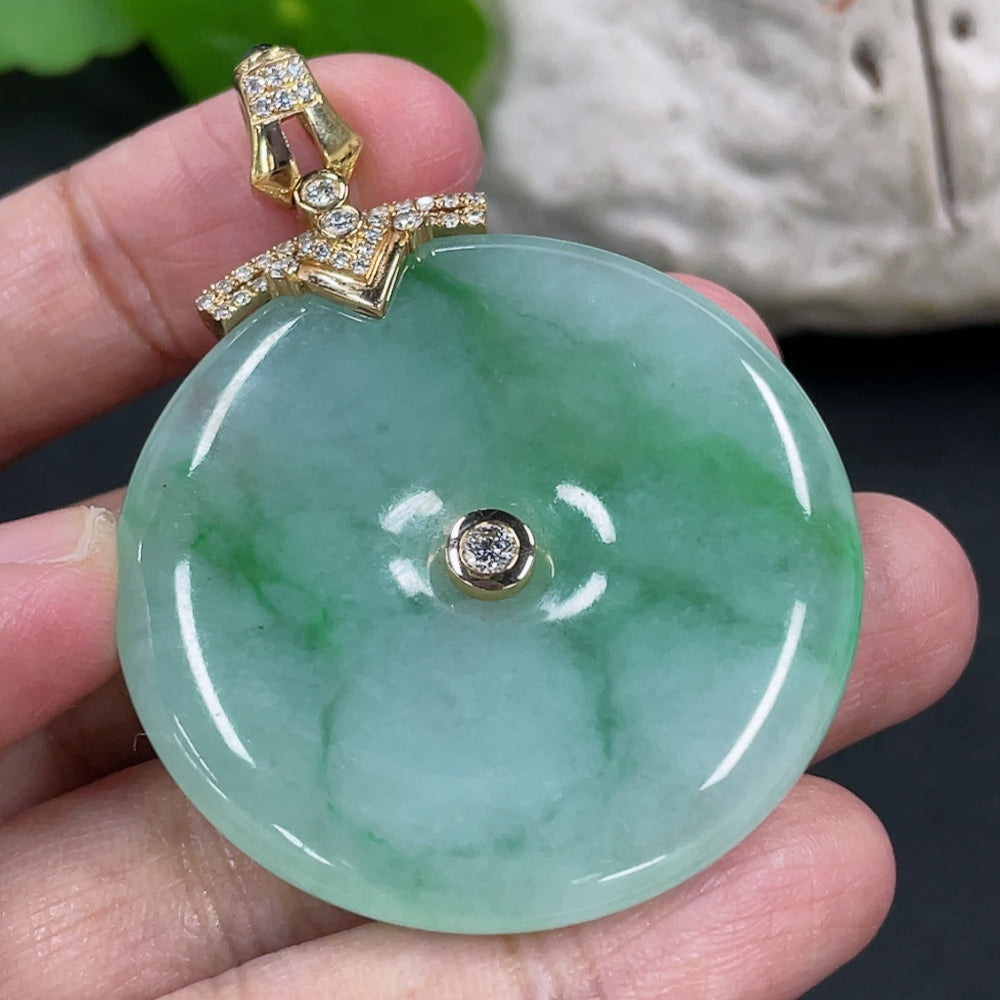 Jadeite Peace Knot Pendant with 18K Gold Clasp and Diamond Accents