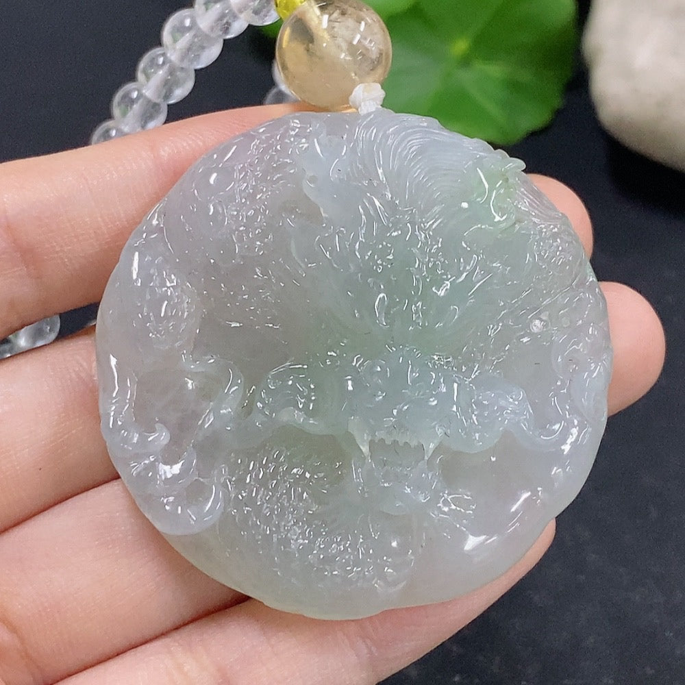 Jadeite Dragon Pendant with Crystal (only large white and yellow beads) Non-gold Total weight about 61.73g