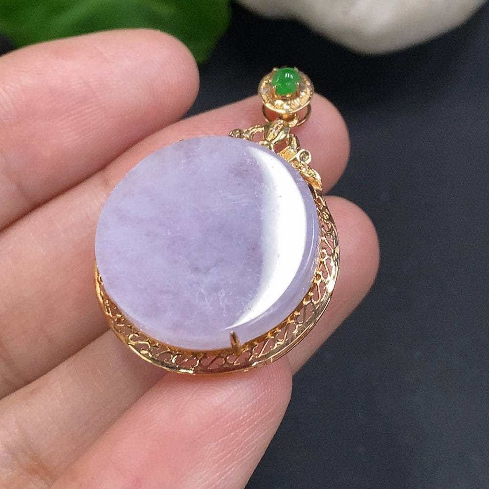 Jadeite Plain Pendant Necklace 18K Gold Total Weight Approx. 5.1g (With Diamond Accents)