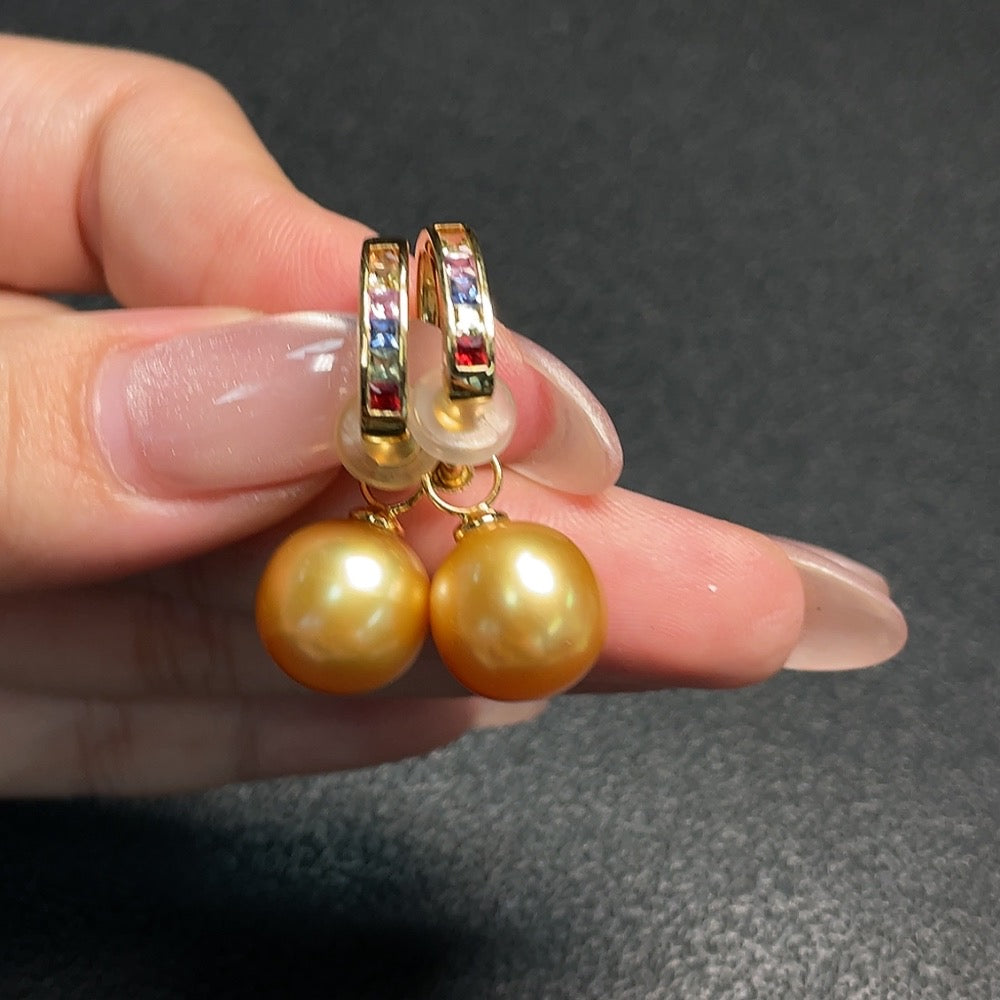 Seawater pearl earrings with undetermined color origin, approximately, size about 11.5mm | Huiliu Certified