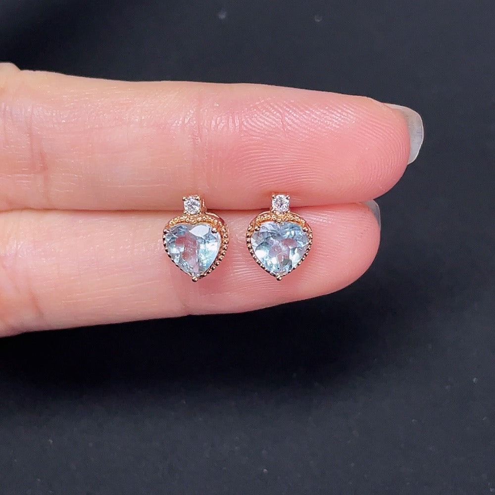 Aquamarine Stud Earrings 18K Gold Accented with Diamonds