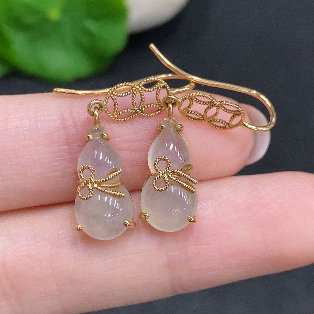 Jadeite Gourd Inlaid Earrings Approximately | Huiliu Certified