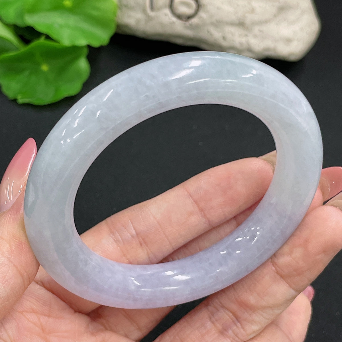 HKHQ jadeite round bangle, 70g, size 53, smooth green jade bracelet with polished finish, natural stone appearance.