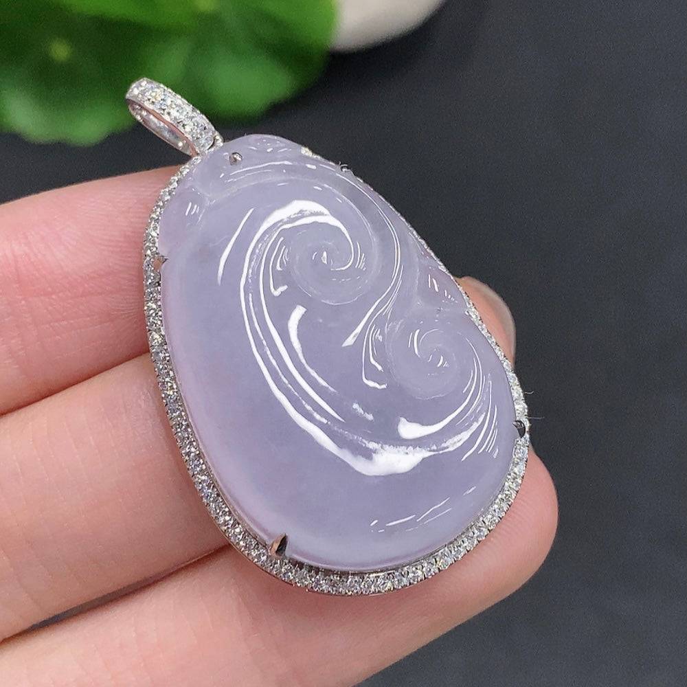 Huiliu Jadeite Ruyi pendant with non-diamond design, crafted from smooth green jade, featuring intricate carved details.