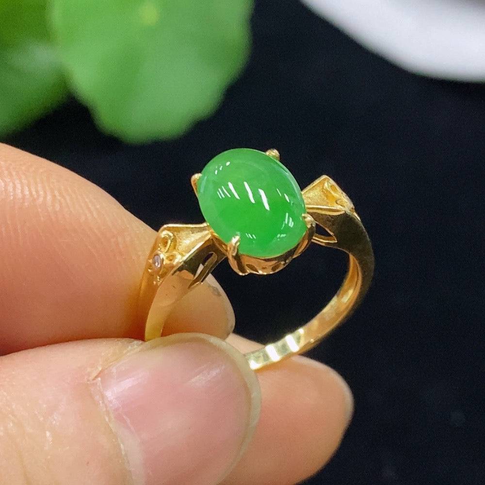 Huiliu Jadeite cabochon ring with diamond accents, featuring inlaid jade and elegant silver band, certified by Huiliu HQ.