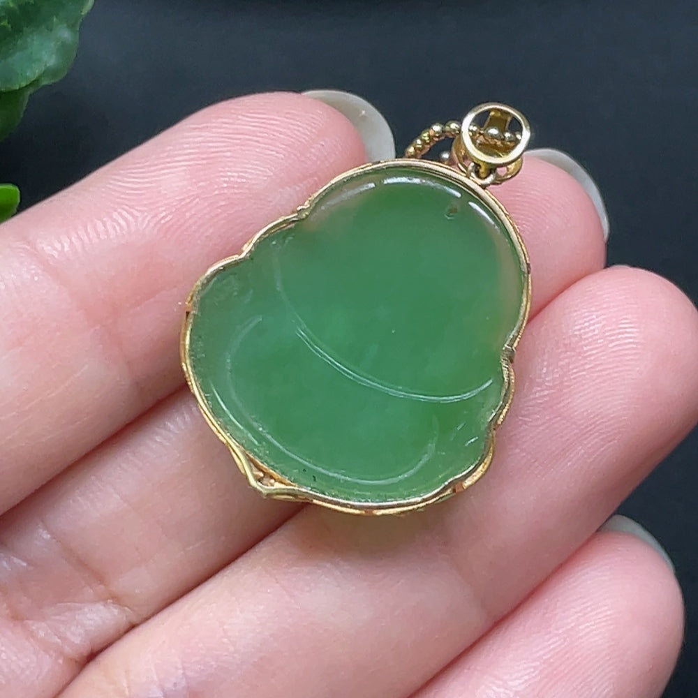 Hetian Jade Buddha Pendant in 18K Gold with Non-Gold Chain