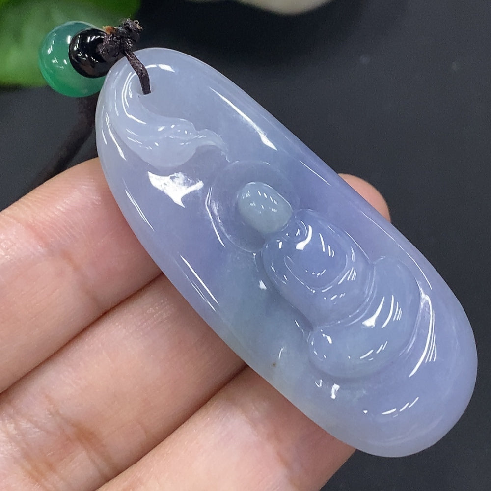 Jadeite enlightenment pendant with cord and beads, approximately 23.2g, featuring a polished jade jadeite gemstone and decorative beads.